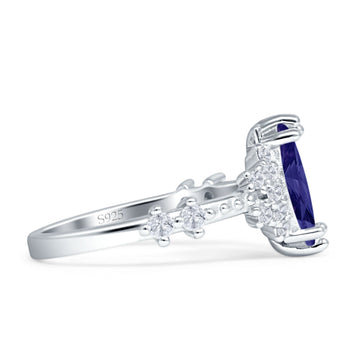Marquise Halo Beaded Ring Blue Sapphire CZ 925 Sterling Silver Wholesale